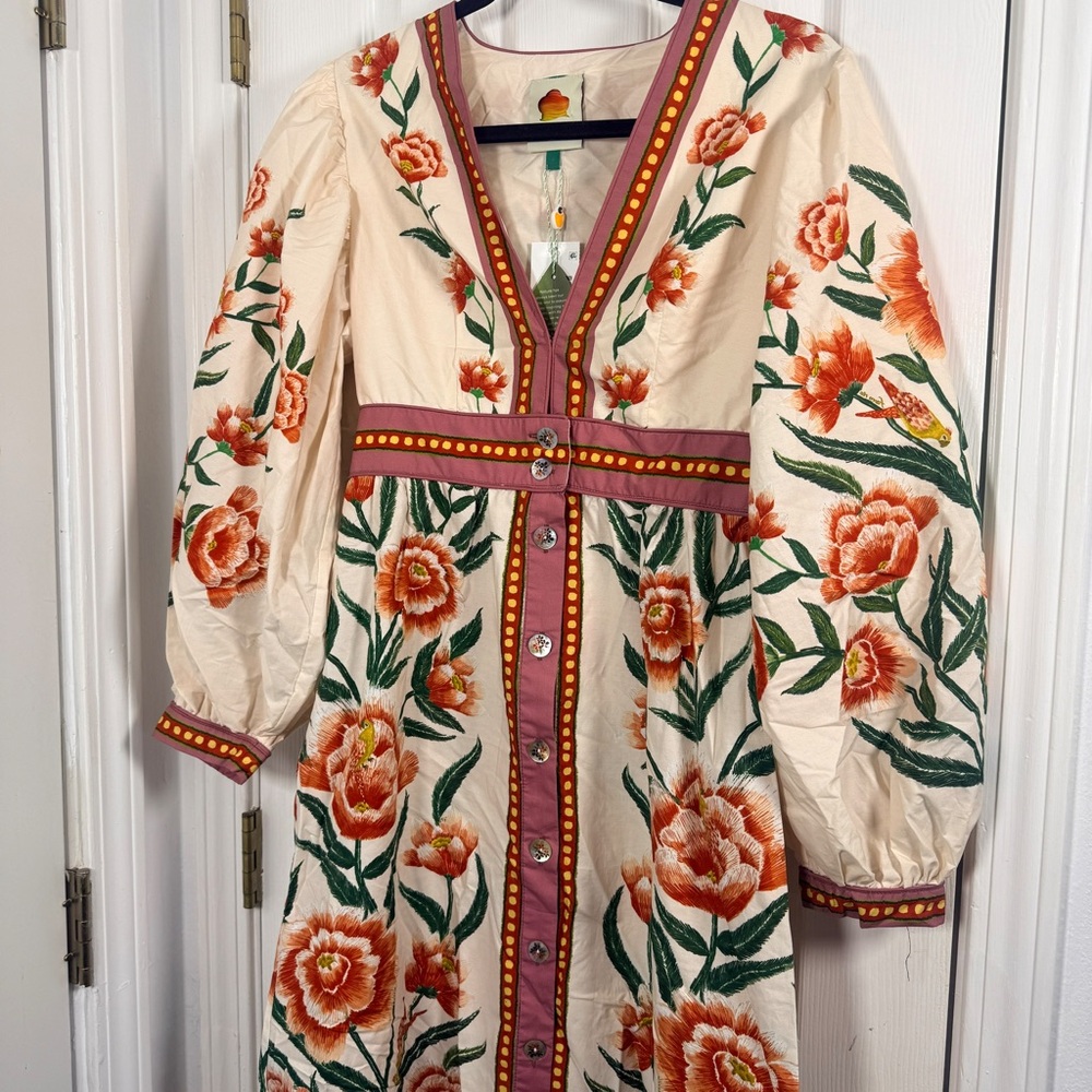 FARM Rio Floral Embroidered Midi Dress - Cream and Red - Picture 7 of 12